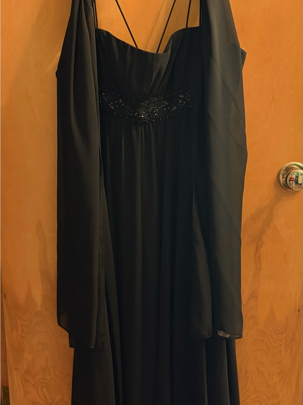 David's Bridal Black Beaded Empire Waist Evening Dress